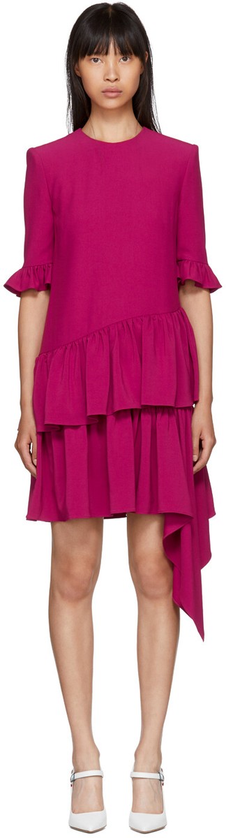 alexander mcqueen pink ruffle dress Alexander McQueen Long Flounced Pink Silk Crepe Dress, circa 2016