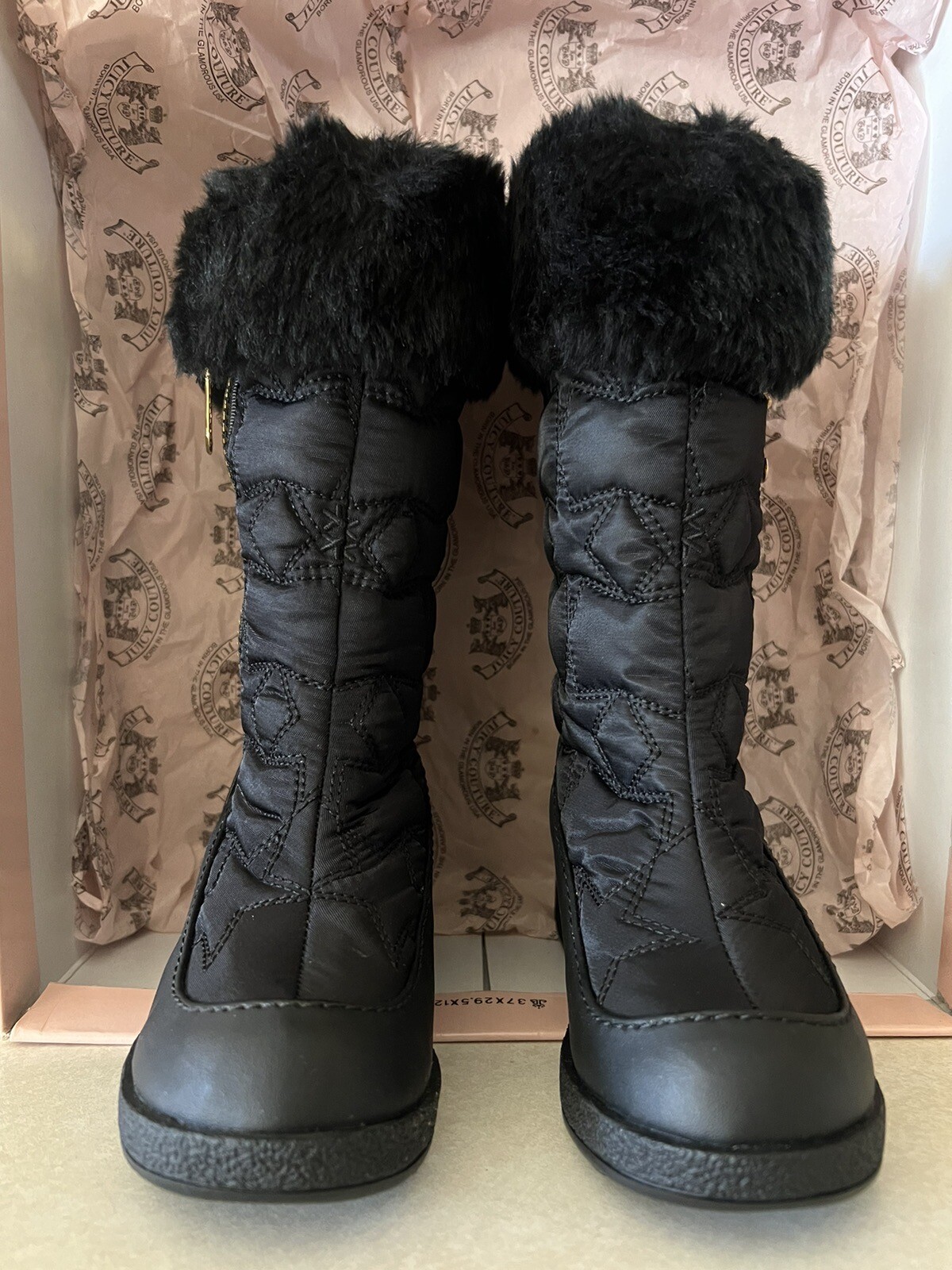 New Juicy Couture Black Snow Boots Girls Size 12 image 2