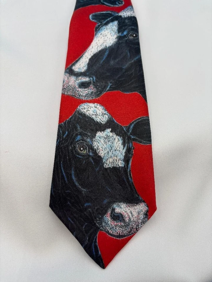 Corbata Ralph Marlin Cow Para Hombres Funky De Colección 1988 Blaine Heilman Holstein Ganado Lechero Foto 2 de 3