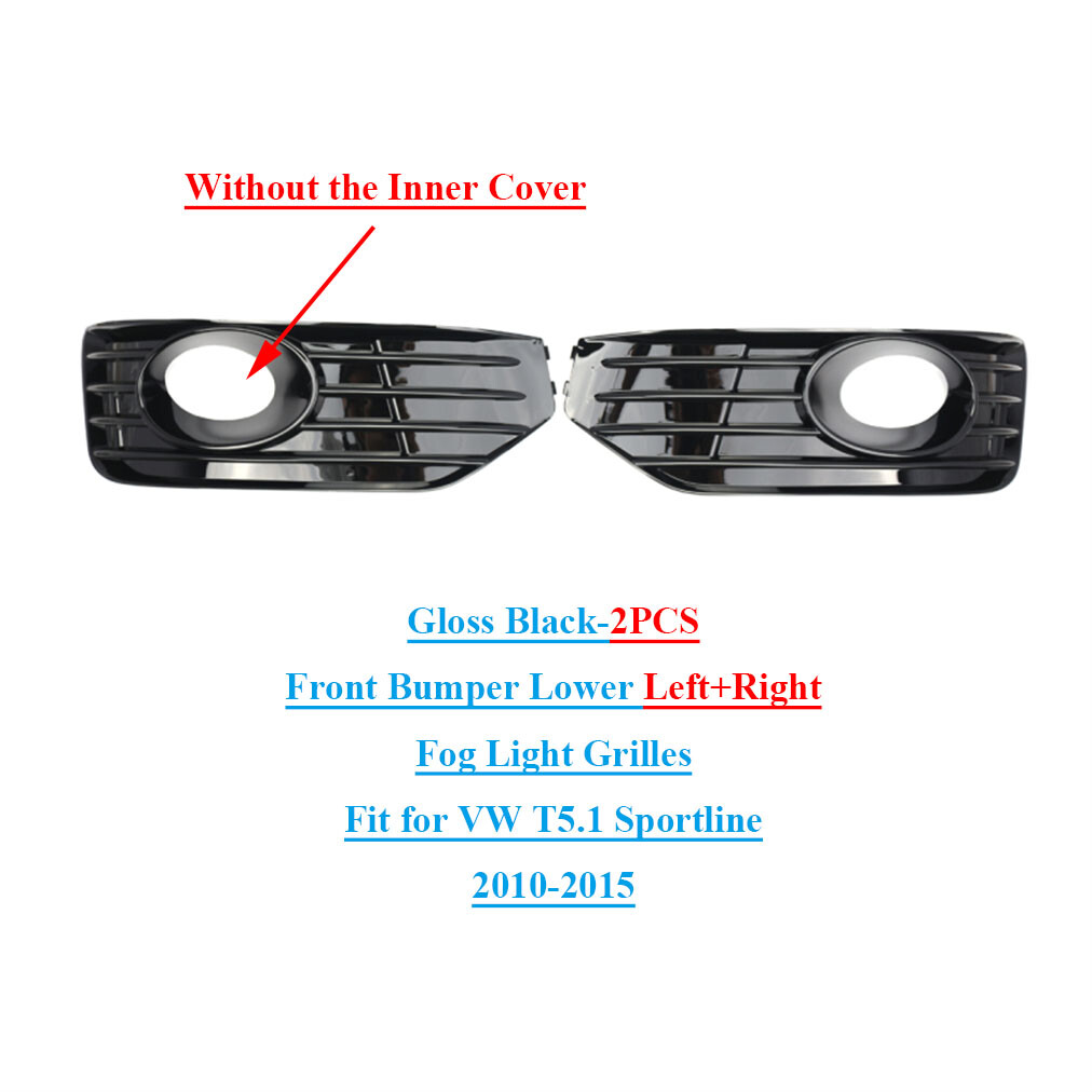 2PCS Set Front Fog Light Cover Insert For VW T5 T5.1 Sportline 10-15 Gloss Black