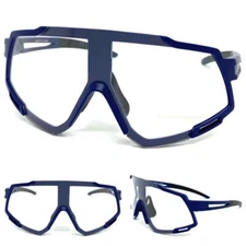 SPORT CYCLING WRAP Protective Safety Eyewear Clear Lens SUN GLASSES Blue Frame