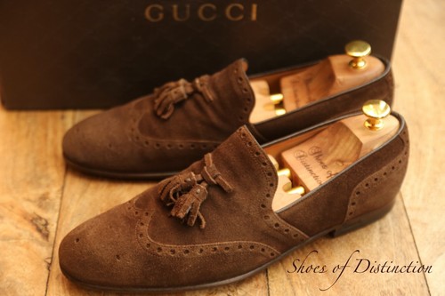Gucci Brown Suede Tasselled Brogue Shoes Loafers Mens UK 7.5 US 8.5 EU 41.5 - Picture 3 of 8