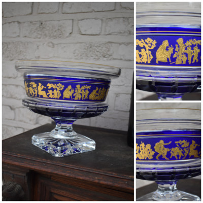 Val Saint Lambert crystal glass bowl Borodine DANSE DE FLORE centerpiece cobalt