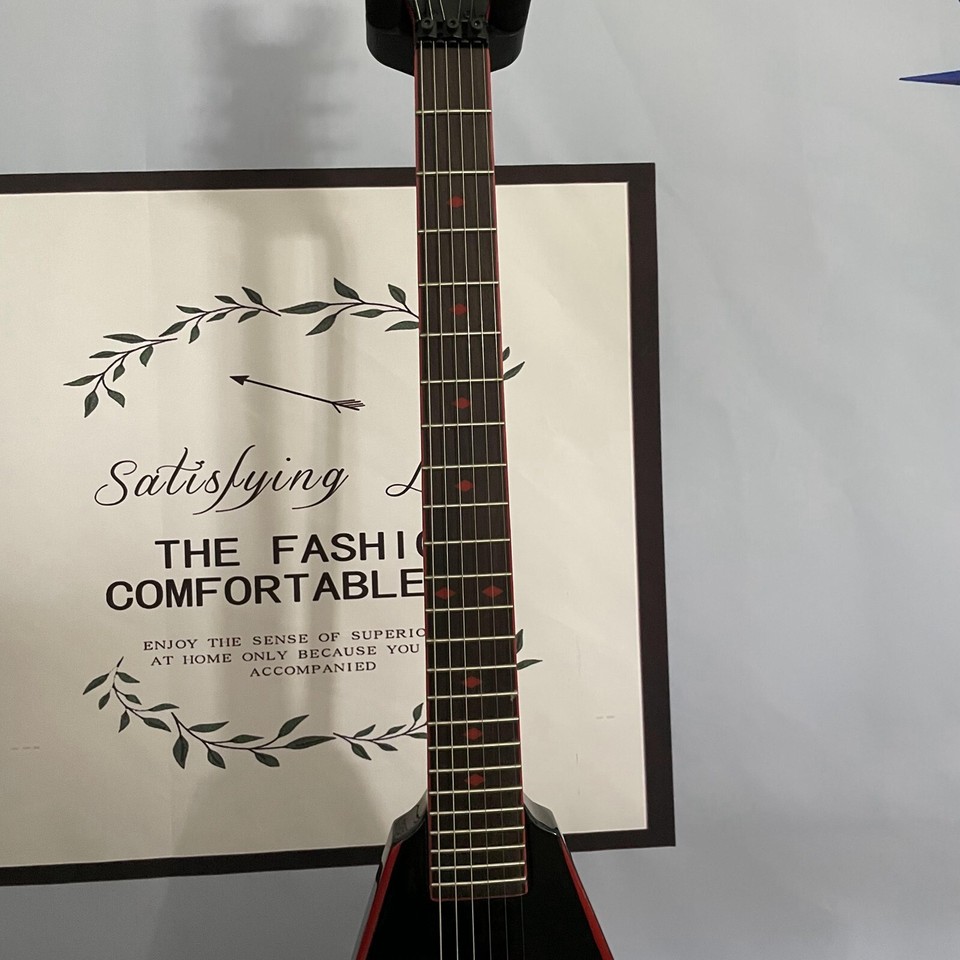 Handmade Black V Shape Electric Guitar Glossy Rosewood Fretboard H