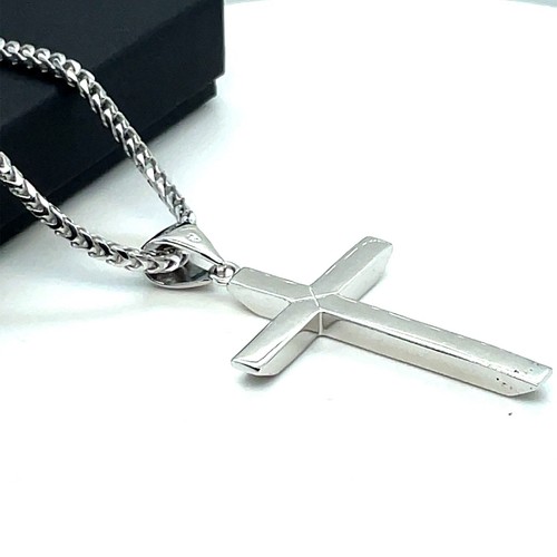 925 Sterling Silver Solid Heavy Genuine Cross Pendant Plain 2mm Franco Chain NEW - Picture 8 of 18