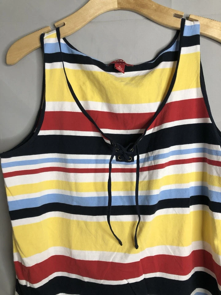 Chaps Denim Multi Color Striped Tank Top Women's Size XL EUC - Imagem 2 de 4
