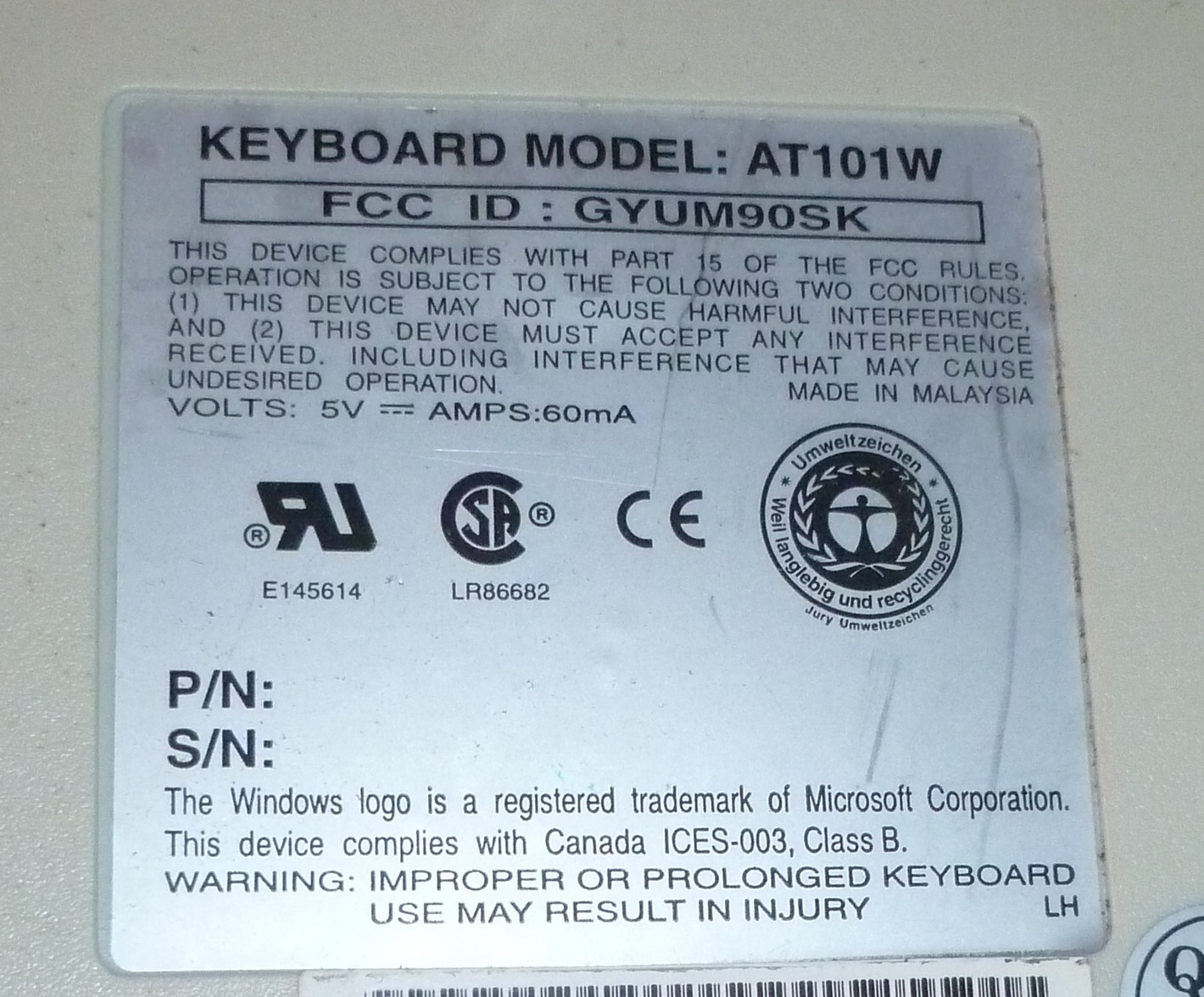 Original Replacement Keys for DELL AT101W Keyboard - Letter / Period/Comma Keys