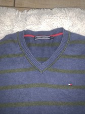 Tommy Hilfiger Size XL Mens Sweater Rugby Striped Crew Long Sleeve Casual Green