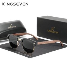 KINGSEVEN Polarized Wooden Sunglasses UV400 Retro Semi-Rimless Eyewear Men