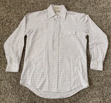 Vintage LL Bean USA Made White Plaid 15 1/2 x 33 Button Up Shirt VTG