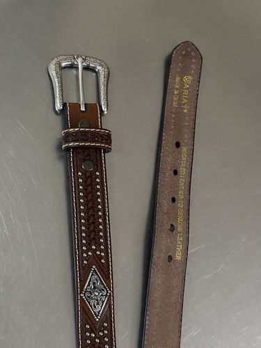 Ariat Belt Kids Size 30 Brown Leather Diamond Conchos Studded Western Cowboy - Picture 18 of 18