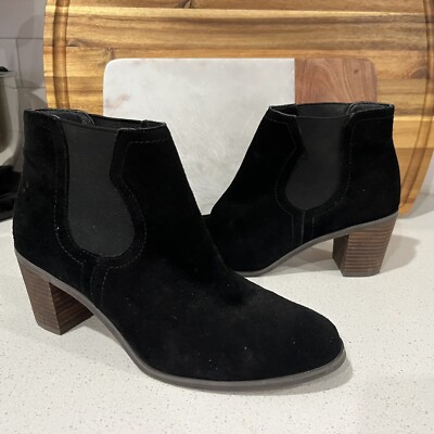 LUCKY BRAND PARSIA Black Suede Leather Boots US Size 8 Block Heel Pull On