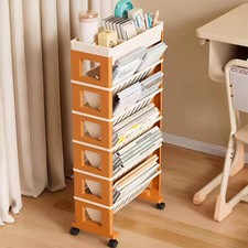 5/6 Tier Mobile Bookshelf Storage Bookcase Magazine Display Rack Desk Side Shelf
