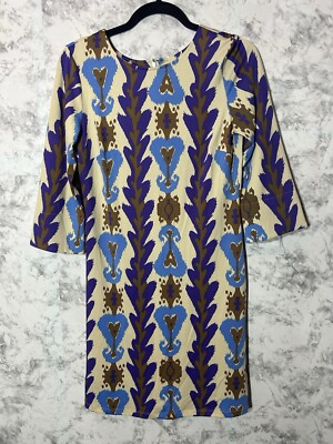 jb by julie brown dresses Geo Print Dress Colorful Stretch 3/4 Sleeve Sz M EUC Size:US 8 / EU 41 Recycled Kaftan How to Style Black