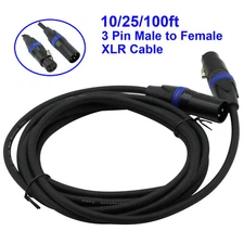 3ft-100ft Color Coded 3-Pin Professional Light DMX Cable with Locking XLR Ends
