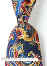 New Classic Paisley Blue Gold JACQUARD WOVEN 100% Silk Men's Necktie Tie