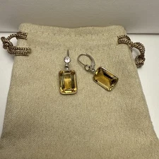 14.50CTW Emerald Cut Brazilian Citrine With .5CTW Round White Topaz Earring