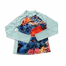 Lands End Rash Guard Long Sleeve Girls Boys XL 14 16 Beach Sun Protection Aqua