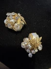 Vintage Miriam Haskell Style Gold Tone And Faux Pearl Decadent Clip On Earrings