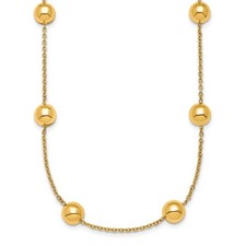 14k Yellow Gold Polished 8mm Bead Station Cable Link 18 inch Necklace