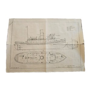Original 1938 Marine Model Co 112 Ft Ocean Going Tugboat Drawing NYC New York