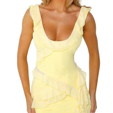 Tiger Mist Yellow Stormi Scoop Neck Ruffle Asymmetric Fairycore Top Size M