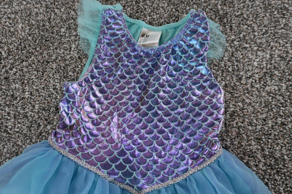 H&M Vestido Niñas 4-6X Azul Sirena Disfraz Sin Mangas Tul Falda Brillante Fiesta Foto 2 de 4