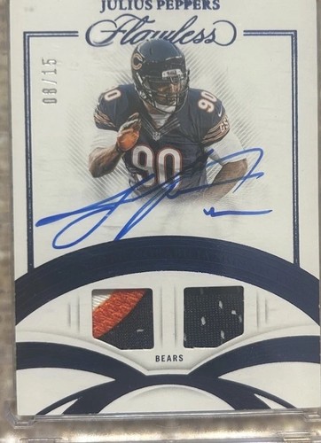 2025 Panini Flawless Ruby Game Used Patch Auto Julius Peppers Bears HOF /15