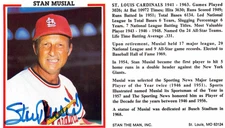 Stan Musial autographed information card 3.5in x 6in