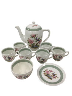 Wedgwood Vintage Floral Bird Porcelain Tea Set Bundle with Teapot and Cups Used