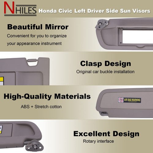 NHILES Tan Left &Right Side Sun Visor Compatible with Honda Civic 2006 2007 2... - Picture 2 of 4