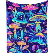 Mushroom Throw Blanket - Soft Flannel Mushroom Blanket for All Seas... Fast Ship