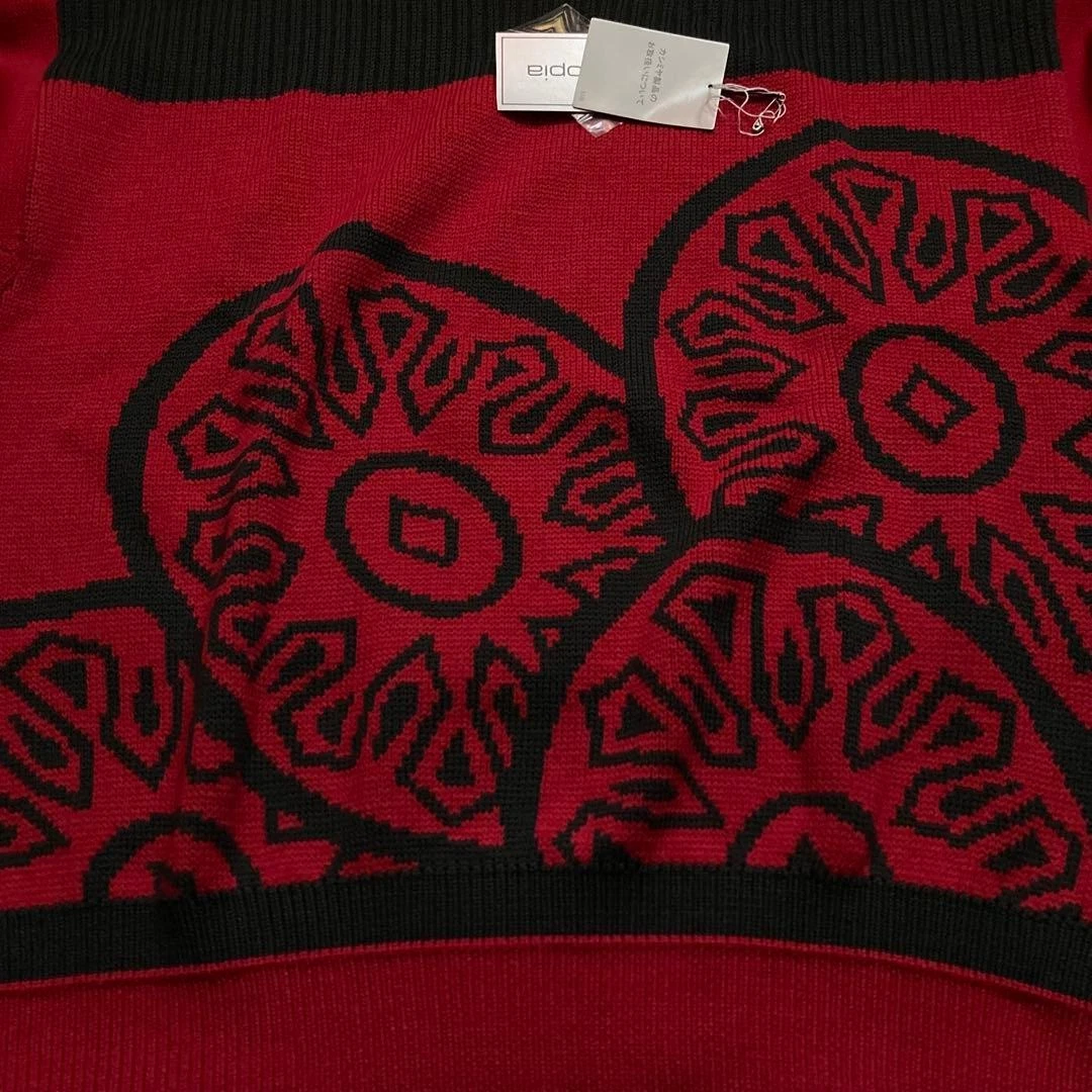 vestopia Wool Cashmere Blend Jacquard Knit Sweater L Red Charcoal - product detail image 6