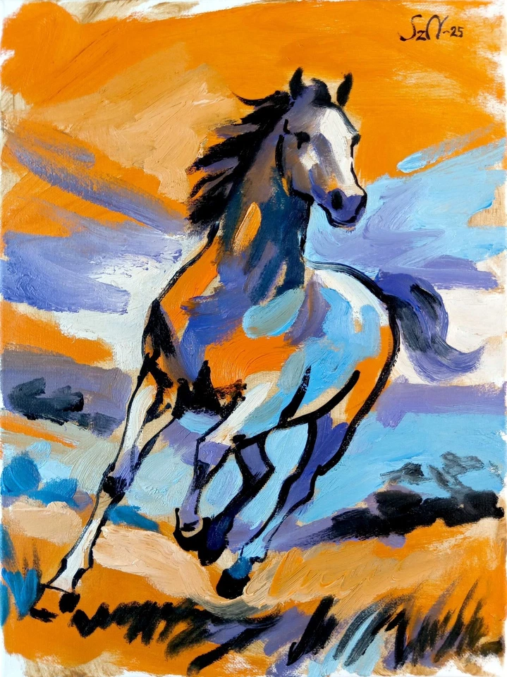 Оригинальная картина маслом холст лошадь бег экспрессионизм современное искусство 12x16 - Изображение 3 из 4