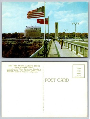 Vintage Niagara Falls Rainbow Bridge Postcard Canada USA Hotel Brock Tower
