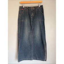 VTG Unionbay Y2K Denim Maxi Skirt Side Slits Medium Wash Waist 30"