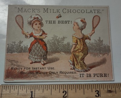 Macks Milk Chocolate Victorian Advertising Trade Card Children Badminton Picture