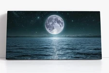 Surreal Ocean Moon Canvas Print | Fantasy Seascape Night Sky Wall Art Decor