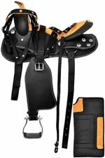 Black/Orange Western Barrel Racing Equestrian Trail Horse Synthetic Saddle