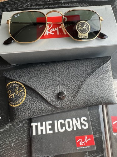 Ray-Ban Hexagonal RB3548 Gold Frame/ Green G15 Sunglasses - Picture 7 of 11