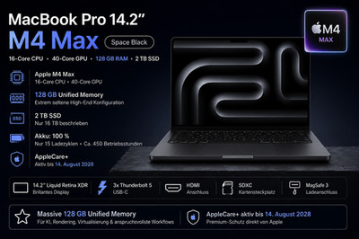 Apple MacBook Pro 14'' M4 Max / 128GB RAM / 2TB SSD / 16C - 40C / Apple Care+