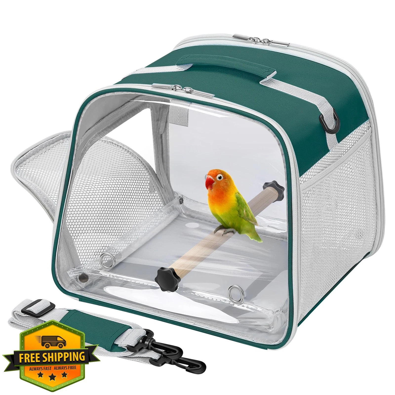 Suertree Small Bird Carrier Green Travel Cage Large Window