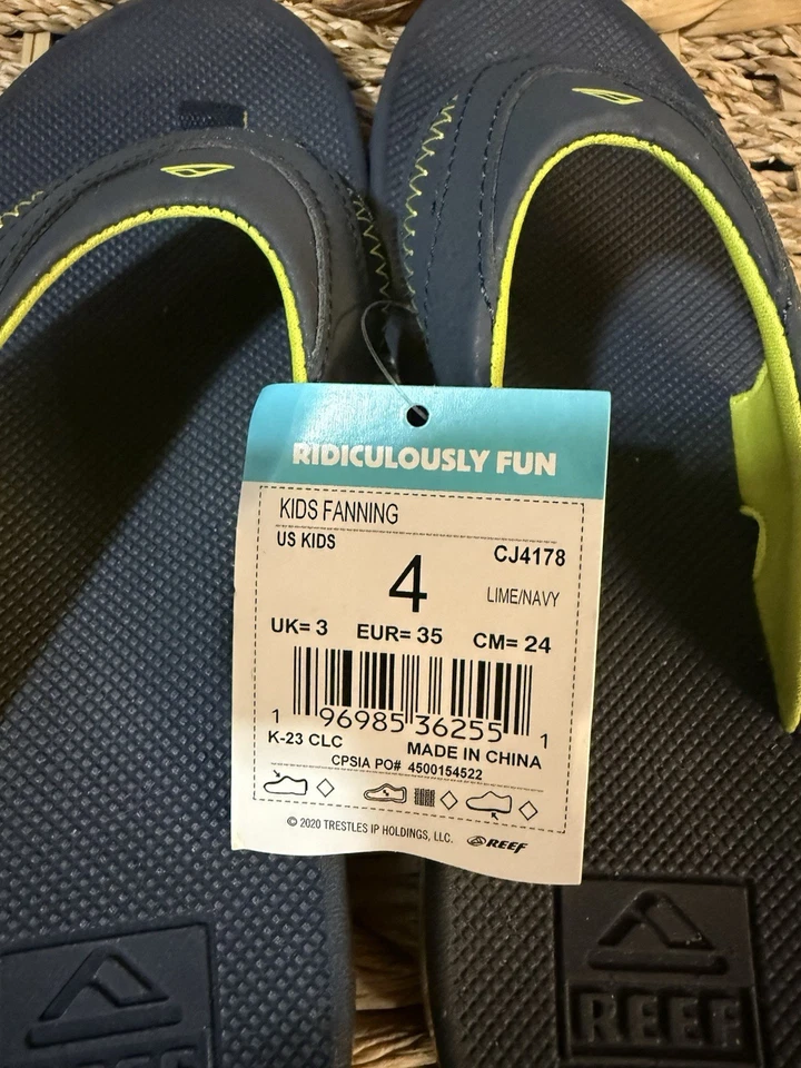 Sandalias de abanico Reef para niños azul marino lima talla 4 Foto 4 de 4
