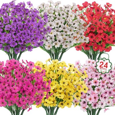 Roberly 24 Bundles Artificial Flowers for Outdoors UV Resistant Silk Fake Flo...