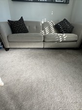 Sofology Alexa 3 Seater Sofa Linen Beige Stud Arms with Cushions Excellent Cond