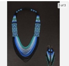 Handmade Beaded Necklace Earrings Set Bohemian Tribal Statement Jewelry , Gift