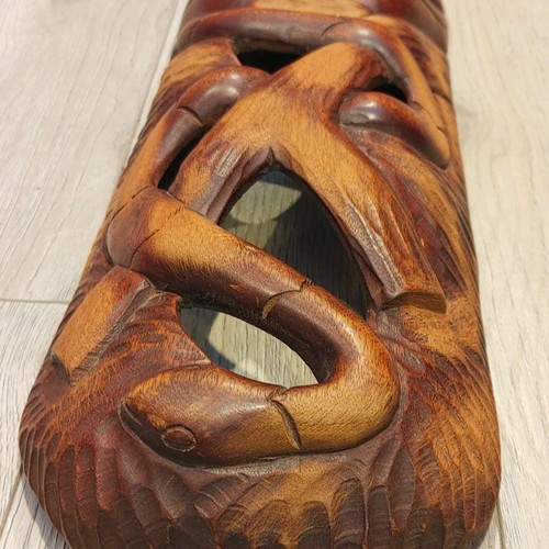 Ancien grand masque tribal art bois sculpté main 24" de long - Photo 13/13