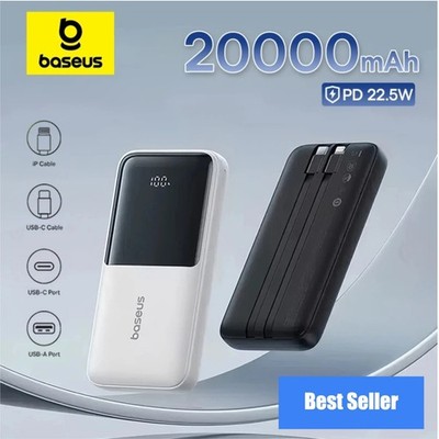 Baseus 20000mAh Power Bank 22.5W Fast Charger USB-C Lightning Cables