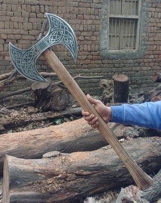 Double Headed Viking Axe, Battle Axe, Hand Forged Steel Double Blade Viking Axe