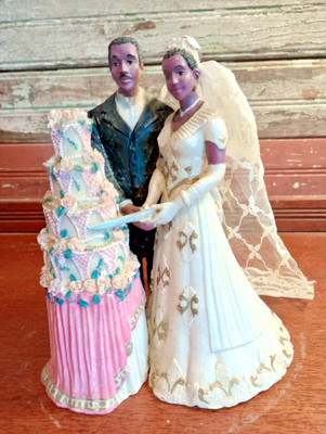 Antique Solid Resin Wedding Cake Topper or Decor African American Bride & Groom